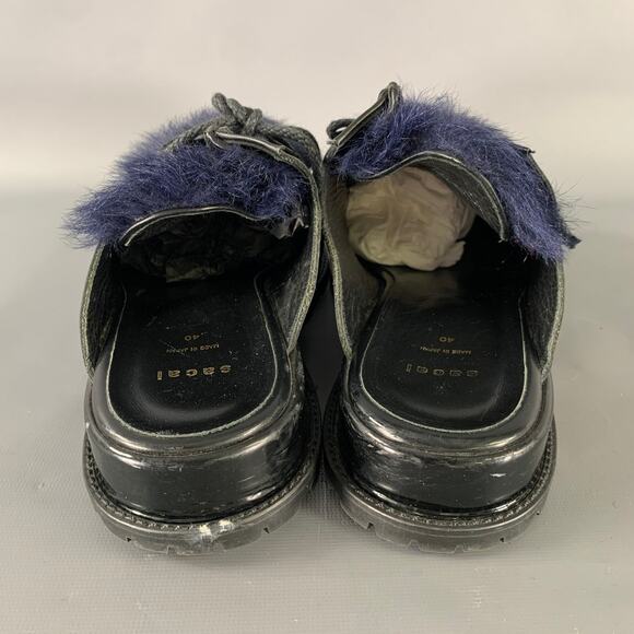 SACAI Size 8 Black Navy Leather Mules Loafers main image 7